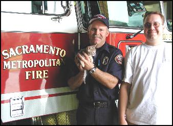 Sacramento firemen rescue Foothill Felines kitten from dangerous recliner!!