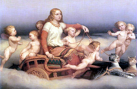 Freya in her chariot driven by two of her beloved cats